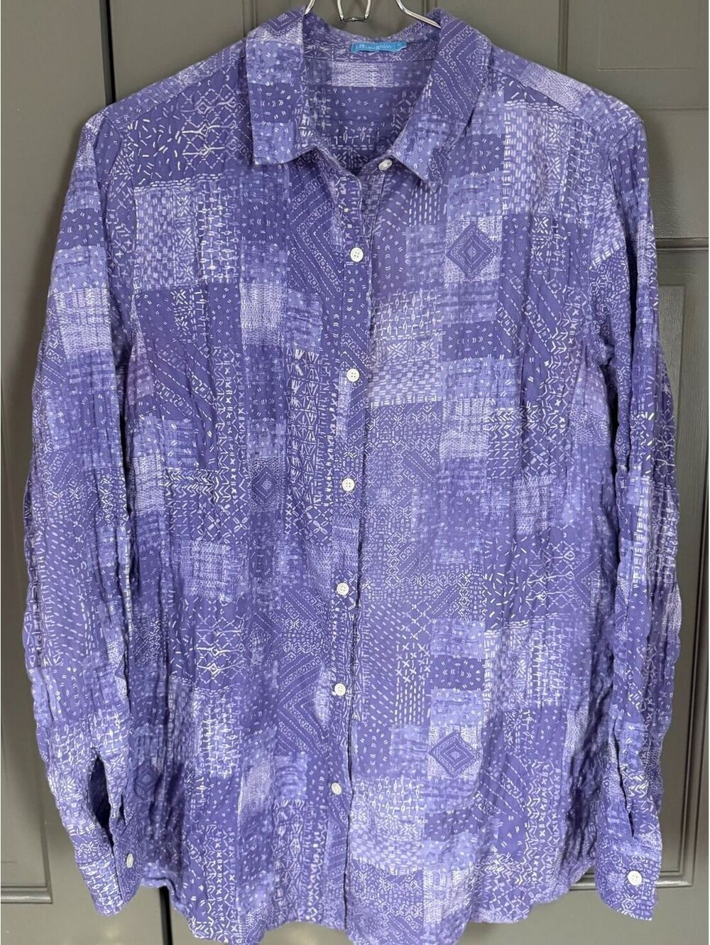 J.McLaughlin Women's Purple Patchwork Lois Button-Down Shirt Size M